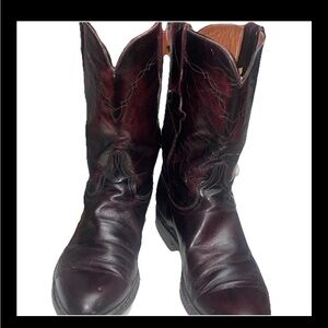 Vintage Lucchese Black Cherry Roper Leather Boots *Men's Size 7.5 D* Made in USA